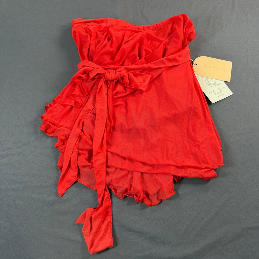 Blogilates Dance Studio Wrap Skort Red Medium Ruffle Activewear Pockets